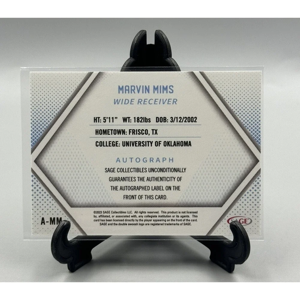 2023 Sage Low Series Silver Auto Marvin Mims RC‎ #A-MM Oklahoma Sooners